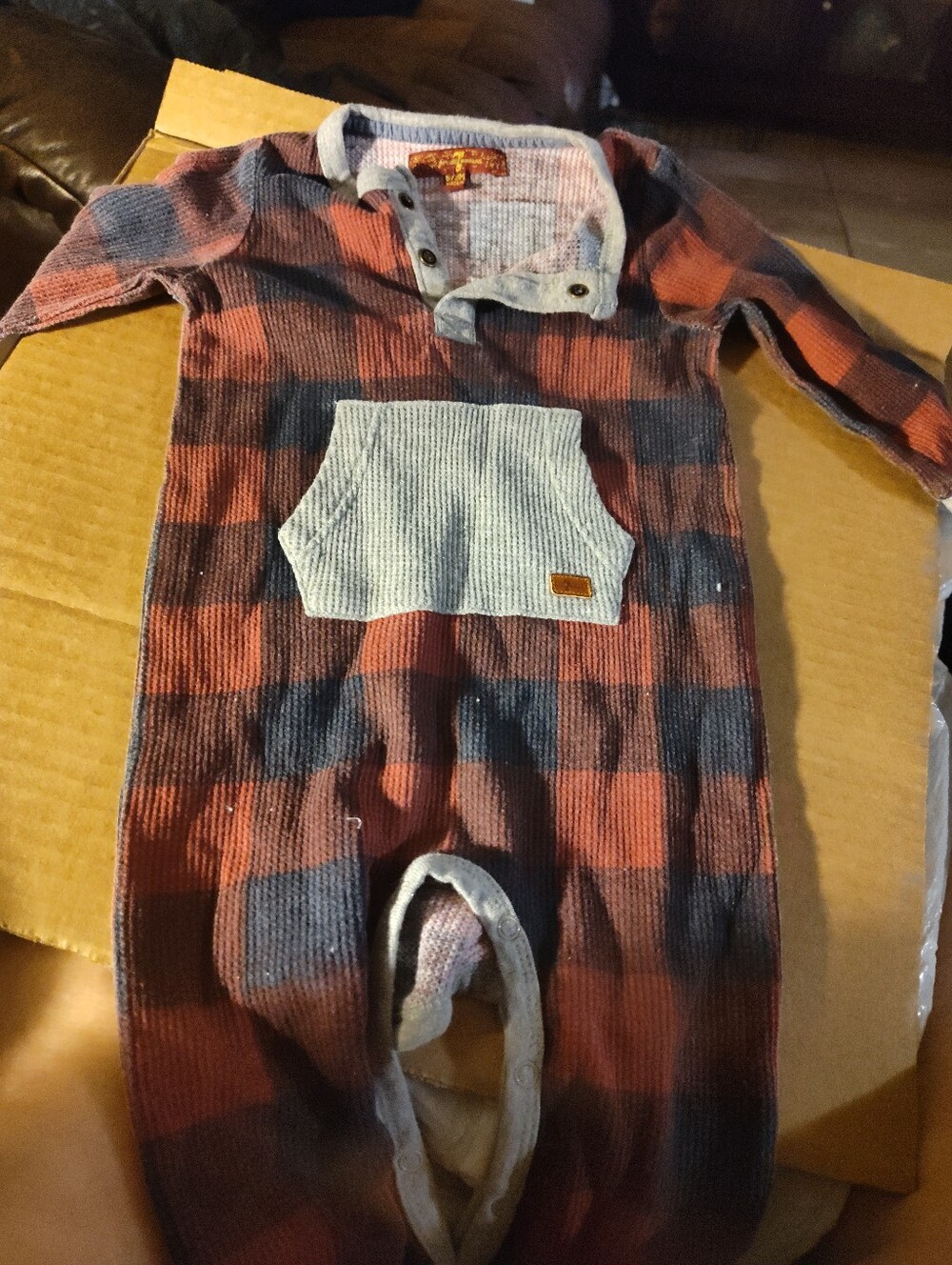 Gymboree Red & Black Plaid One-Piece Footie with Gray Pocket
